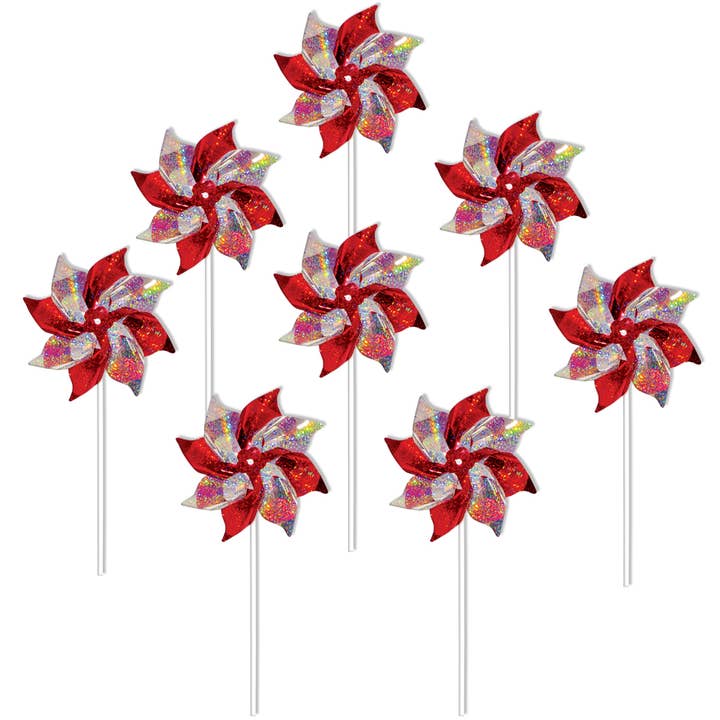 In the Breeze, LLC. - Wholesale Wind Spinner - Red & Silver Mylar Pinwheels - 8 PC