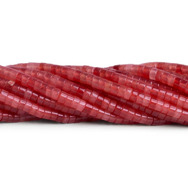 4mm Red Jade Heishis 12 inch 110 Beads for wholesale by The Bead Traders