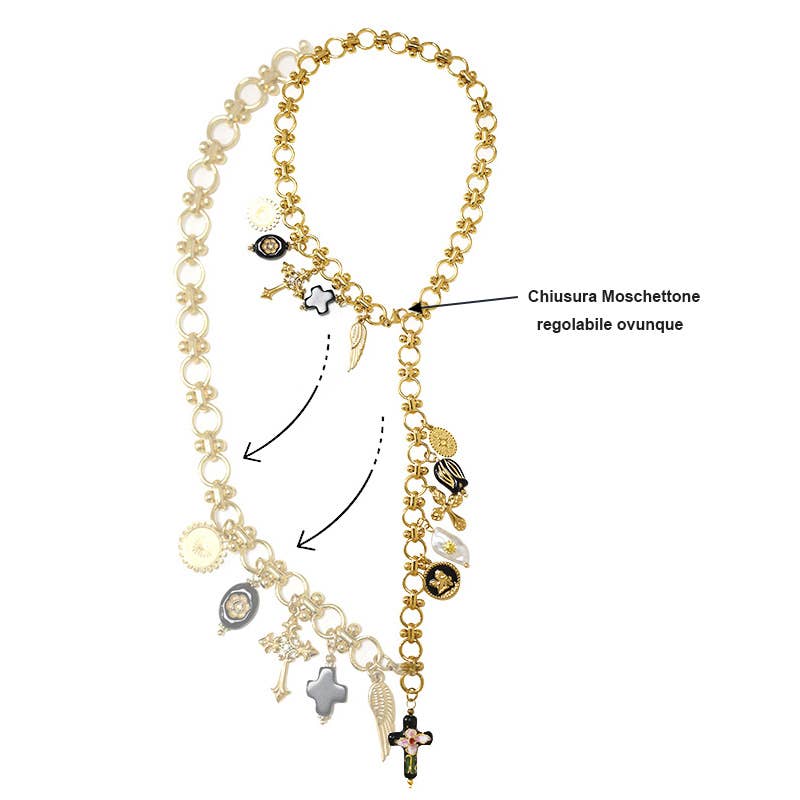 AMORINO SRL – Großhandel Kette mit Anhänger/Charm – VERSTELLBARE Y-HALSKETTE MIT KREUZ-CHARMS - YNK24184B8413