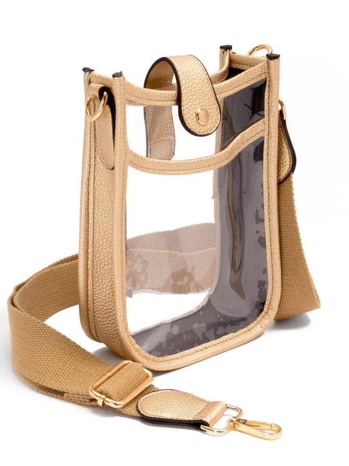 TG10444 Game Day Mini Clear Crossbody Bag With Leather Side Panels for wholesale by MiMi Wholesale