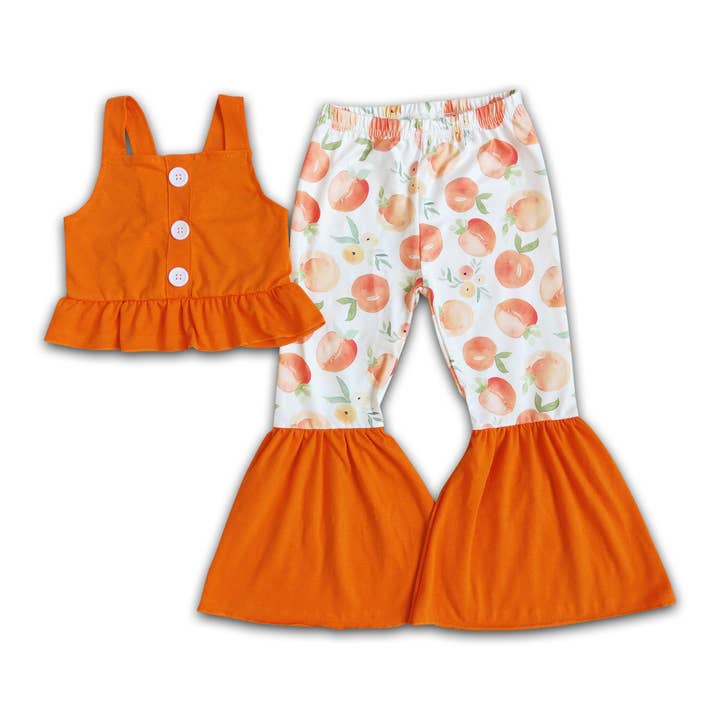 Orange crop top peach pants girls boutique clothing set for wholesale by Yawoo Garments