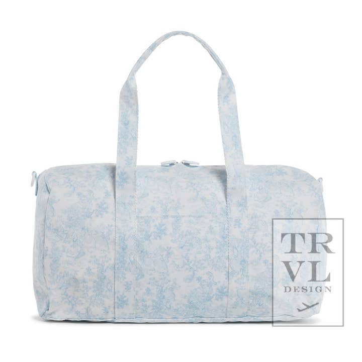 Weekender - Bunny Toile Blue Duffel Bag for wholesale by TRVL Design