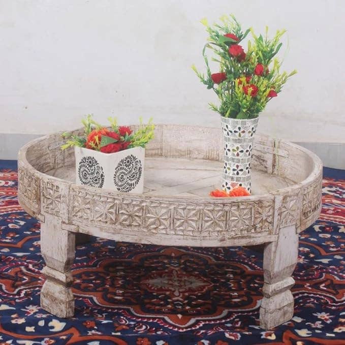 Carved Chakki Table, Recycled Furniture, Coffee Table, for wholesale by VIRATRA ART DECOR