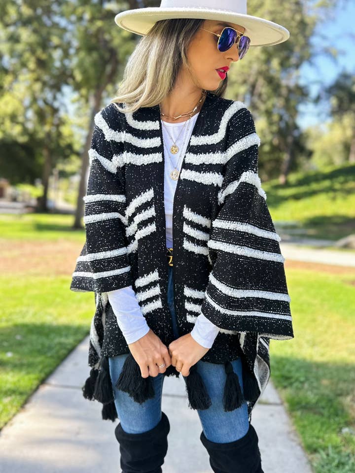 Black Western Textured Pattern With Chunky Tassel Cardigan for wholesale on Faire3