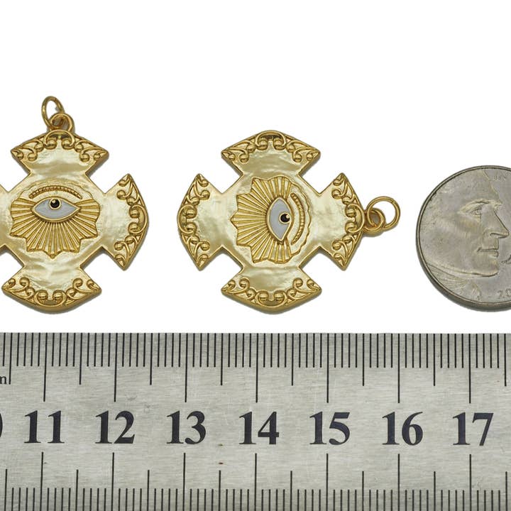 BestBeads&Beyond - Wholesale Individual Charm/Pendant - Enamel Evil Eye On Cross Charm, Sku#Y697