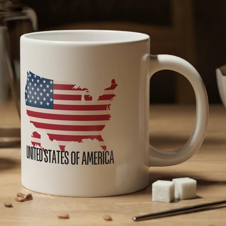 United States Flag Map Mug, USA 250th Year Patriotic Mug for wholesale by Tevatino