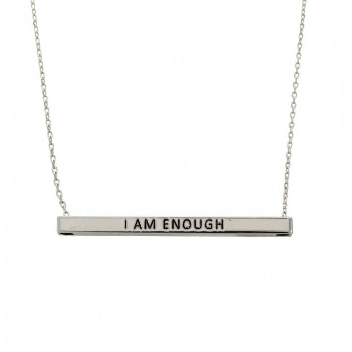 FR3075 I AM ENOUGH_3D Horizontal Brass Message Bar Necklace for wholesale by 0011 PREMIERE
