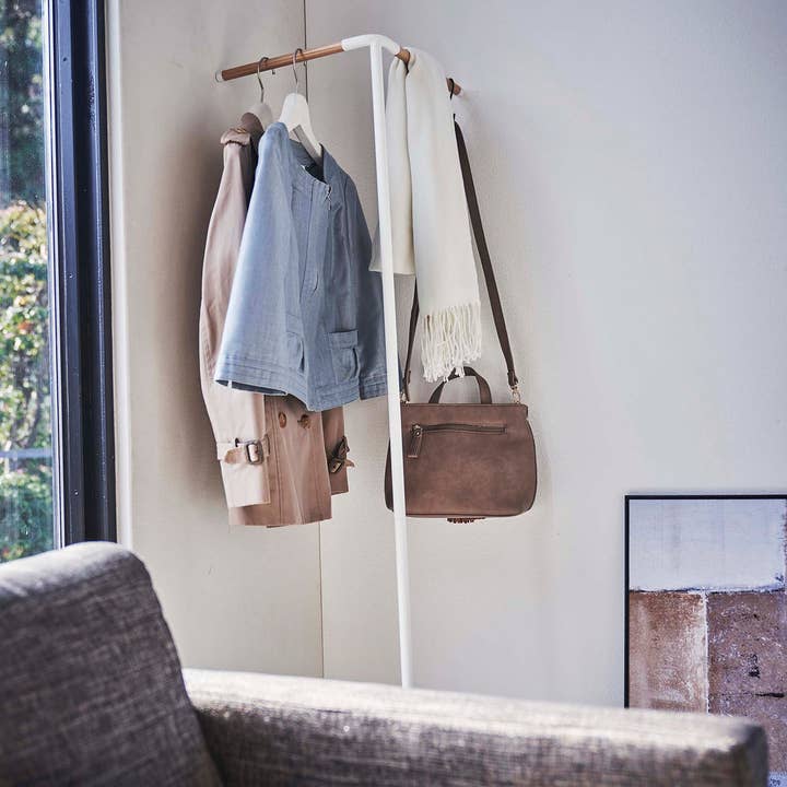 Yamazaki Home - Wholesale Coat Rack - Corner Leaning Coat Hanger - Steel + Wood12