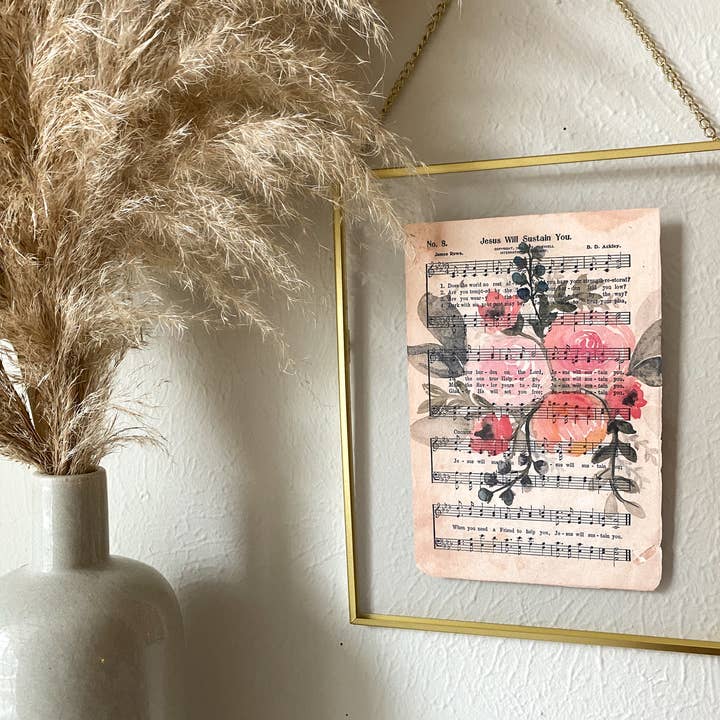 Watercolor Floral Hymn Print- "Jesus Will Sustain You" for wholesale by Due To Joy