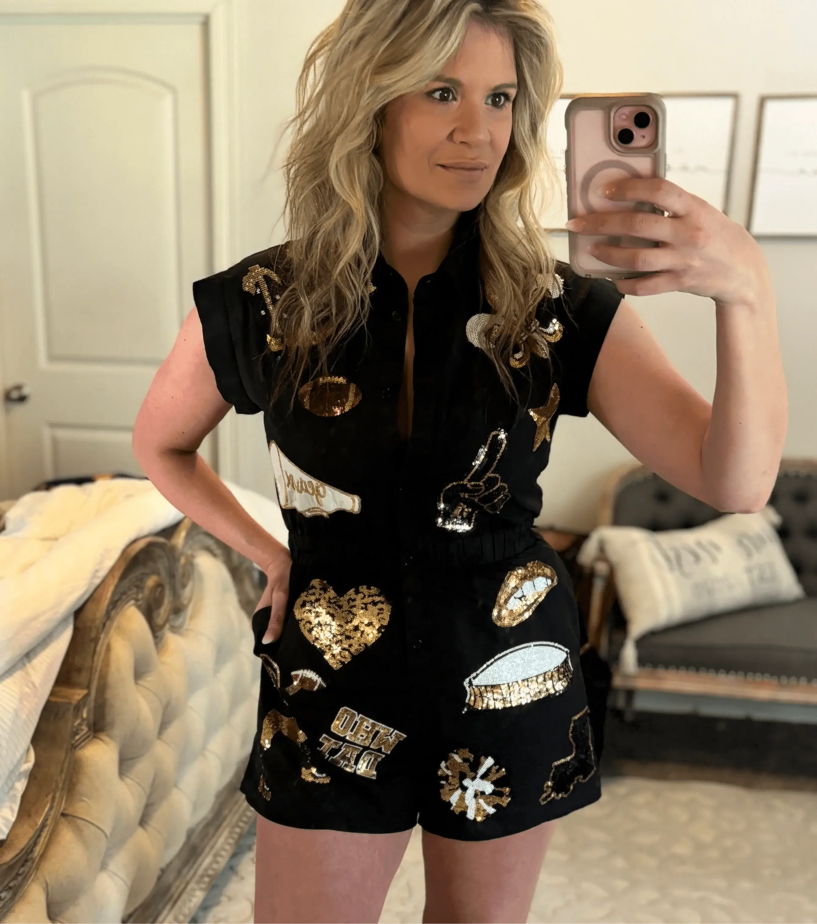 Sash Clothing Bar - Wholesale Romper - Women's - Black & Gold New Orleans Gameday Romper1