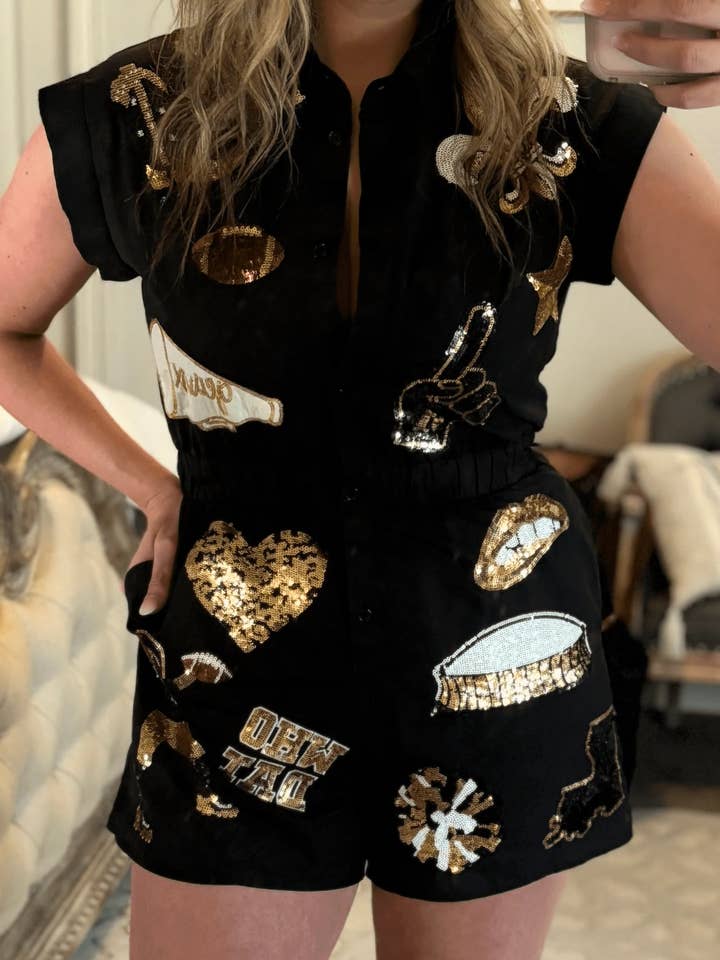 Sash Clothing Bar - Wholesale Romper - Women's - Black & Gold New Orleans Gameday Romper1