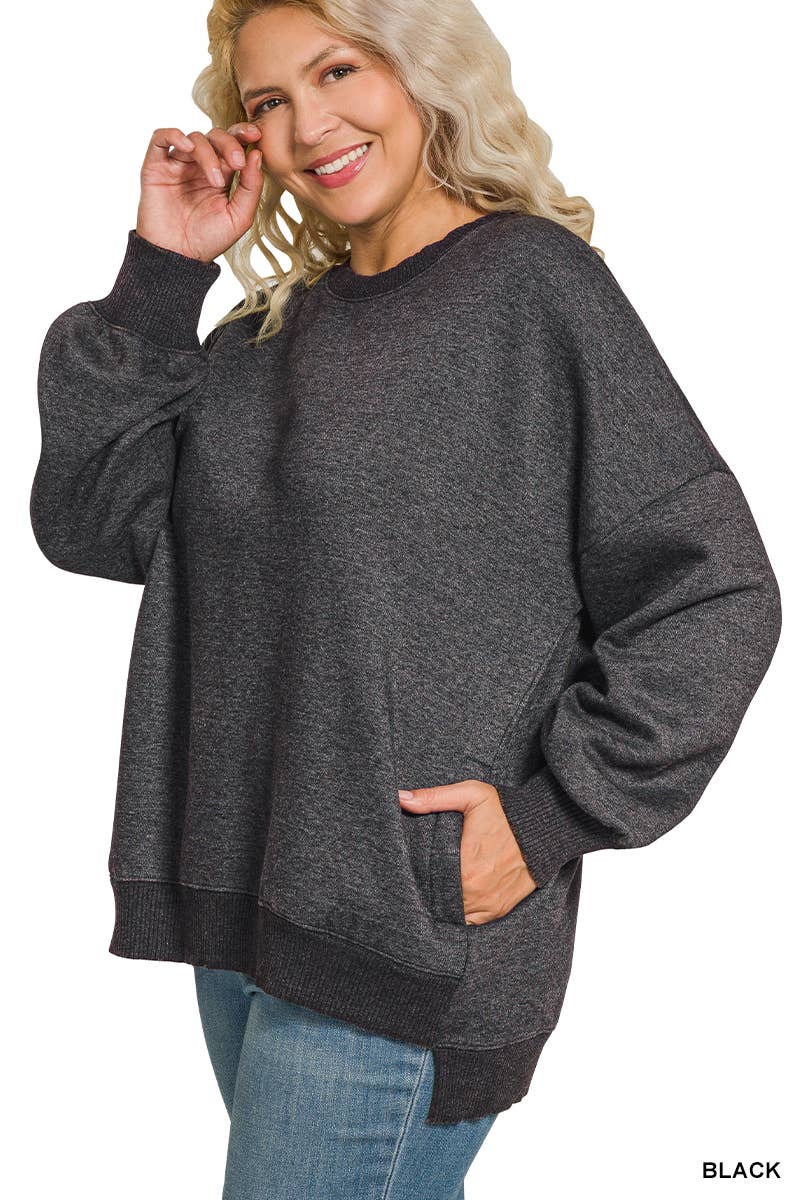 42POPS - Wholesale Sweatshirt - Women's - .Plus Acid Wash Fleece Hi Low Hem Pullover With Pockets10