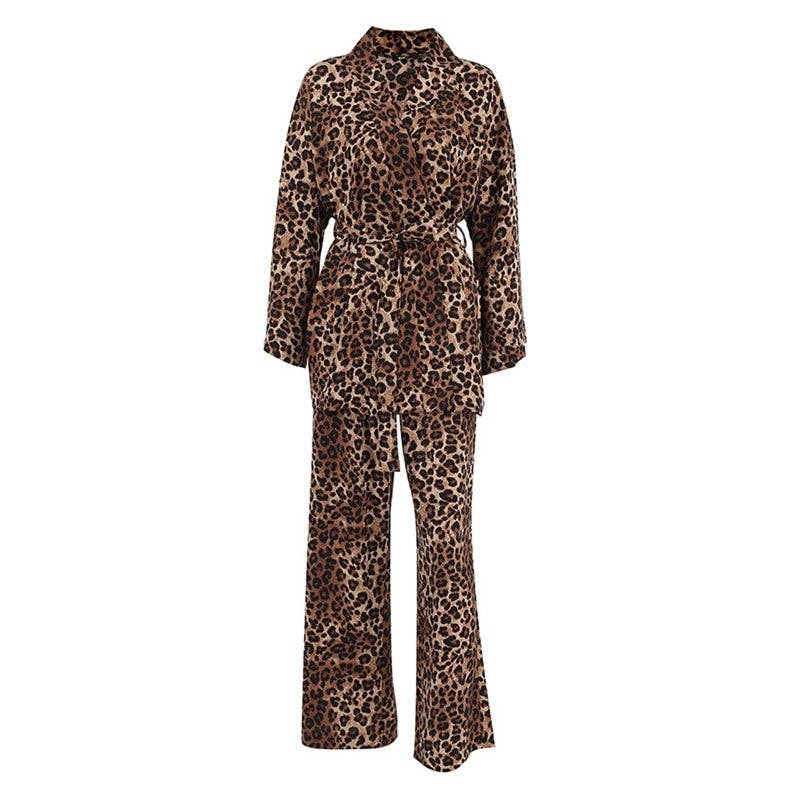 FurDecoration - Wholesale Sleepwear Set - Women's - Leopard Print Long Sleeve Pajama Set - Flare Sleeve4