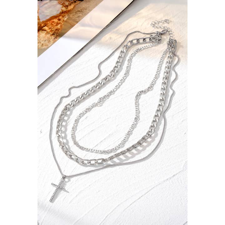 Little Daisy Closet - Wholesale Pendant/Charm Necklace - LDC Plated Cross Pendant Multi Layer Stacked Chains Necklace5