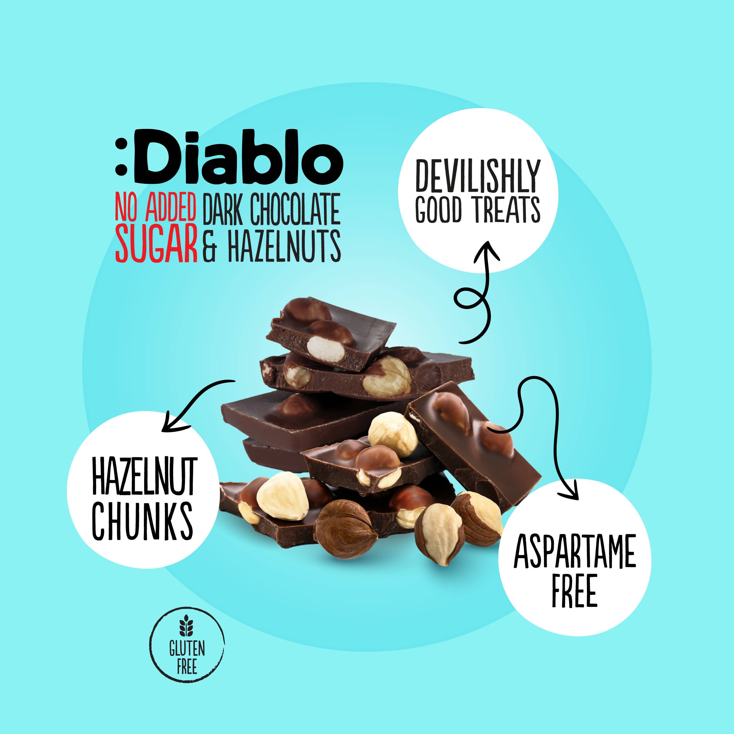 Diablo Sugar Free – Großhandel Schokoriegel – Diablo NAS Dunkle Schokolade mit Haselnuss 85g x 152