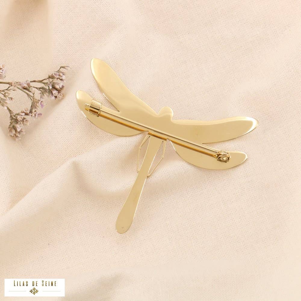 Lilas de Seine - Wholesale Brooch - Dragonfly brooch stainless steel textured cabochon stone 05230064