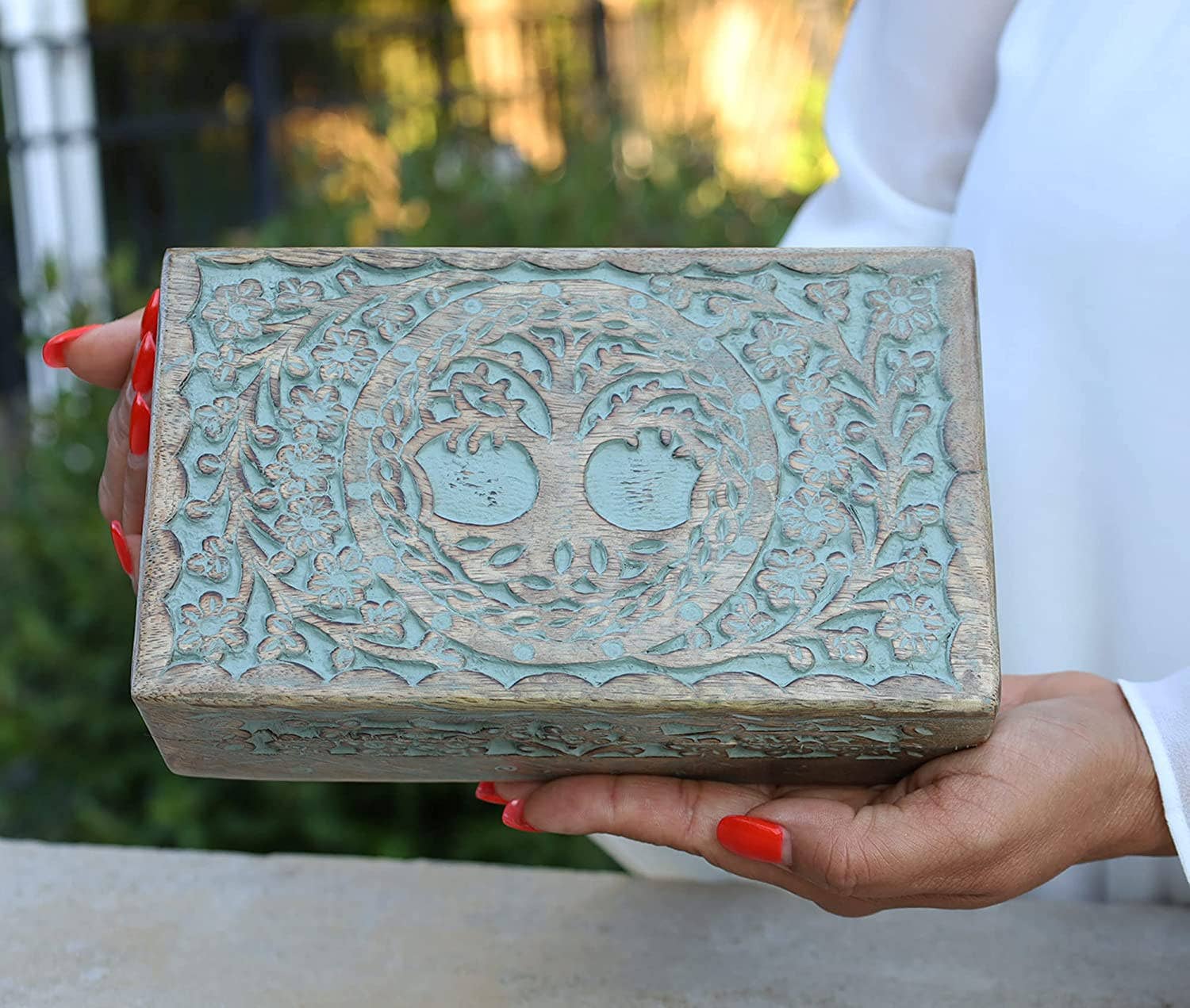 Lungta Imports - Wholesale Decorative Box - Large Hand Carved Tree of Life Wooden Box Keepsake Storage M9