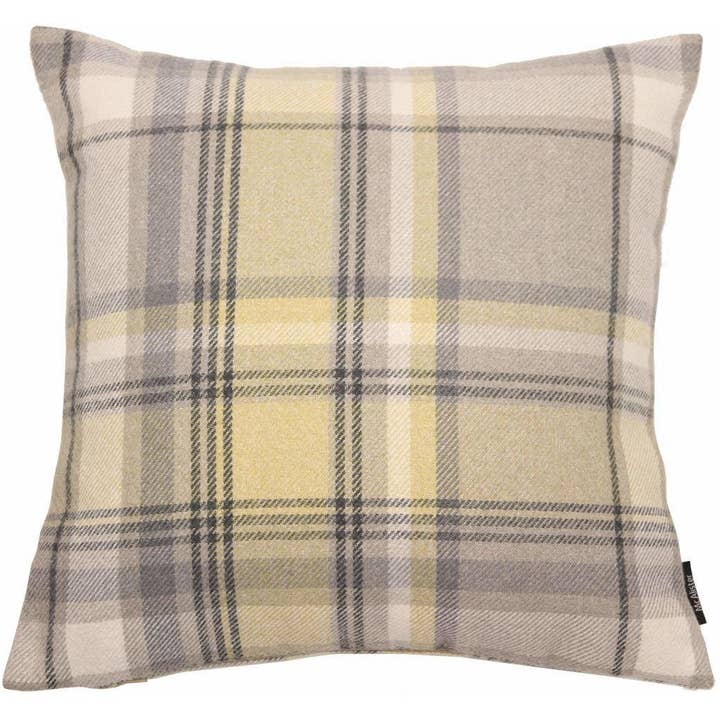 Heritage Yellow + Grey Tartan Cushion for wholesale by Mcalister textiles