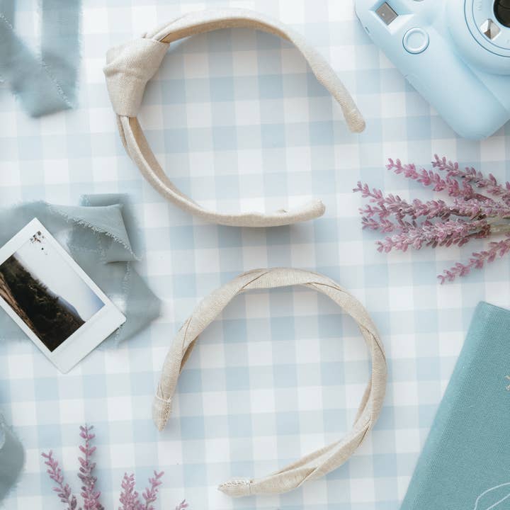 Maddie and Me Handmade - Wholesale Fashion Headband - Women's - Neutral Solid Linen Blend Knotted Headband | Flax | Khaki7