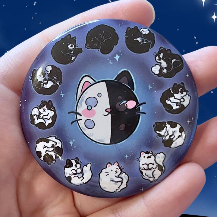Moon Phases Cats ~ Button for wholesale by Woolblossom