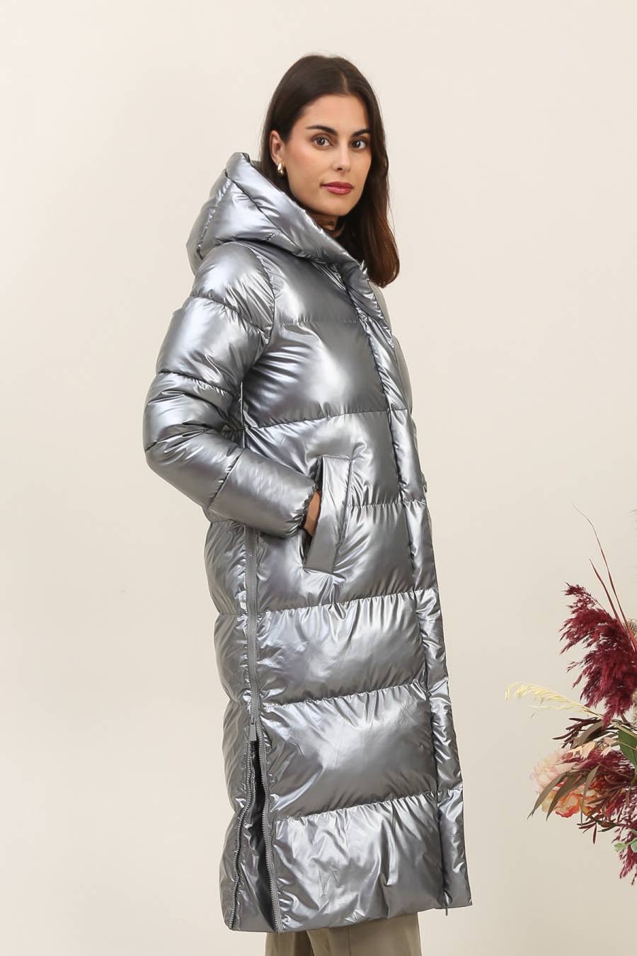 Attrait Paris - Wholesale Puffer Jacket - Women's - Extra long puffer jacket with metallic hood17