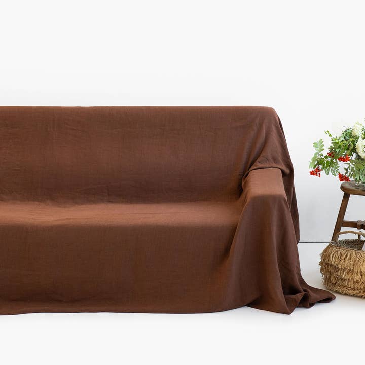 MagicLinen - Wholesale Chair/Sofa Slipcover - Linen couch cover in Chocolate brown
