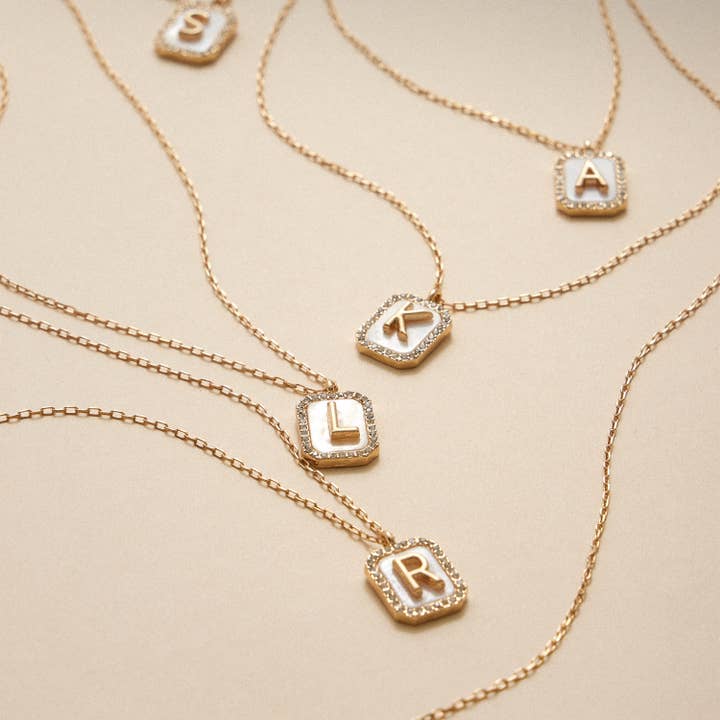 ASST Initial Shell Charm Short Necklace 16 Assorted Pack for wholesale on Faire
