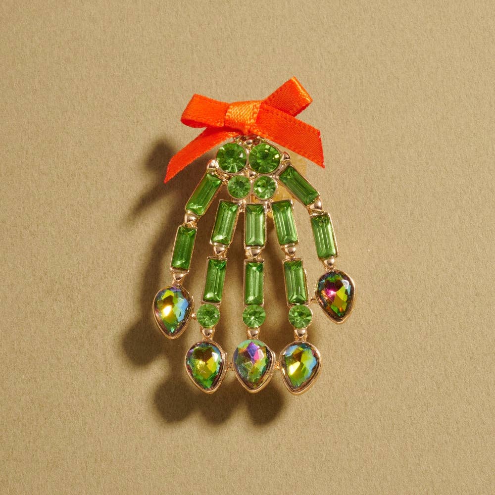 Designature New York - Wholesale Brooch - Skeleton Hand Ribbon Brooch Pin with Rhinestone0