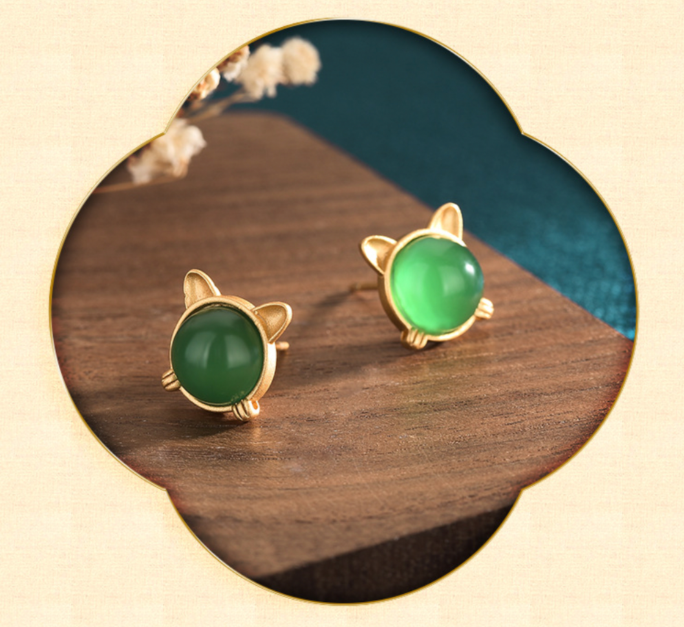 Bright MacMing – wholesale Stud/post earrings – Little Jade Kitty Earrings3