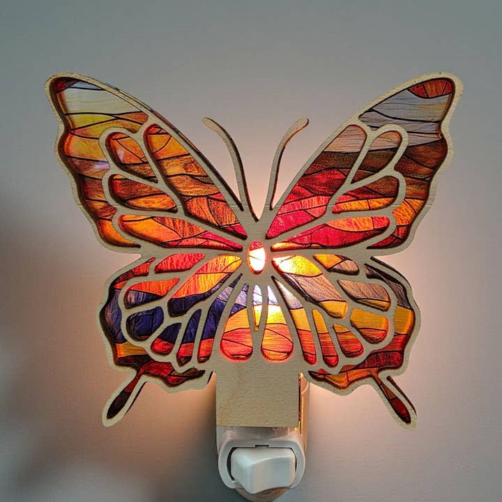 Butterfly Wood LED Night Light - Tropical Butterflies Light for wholesale by Gulf Coast Custom