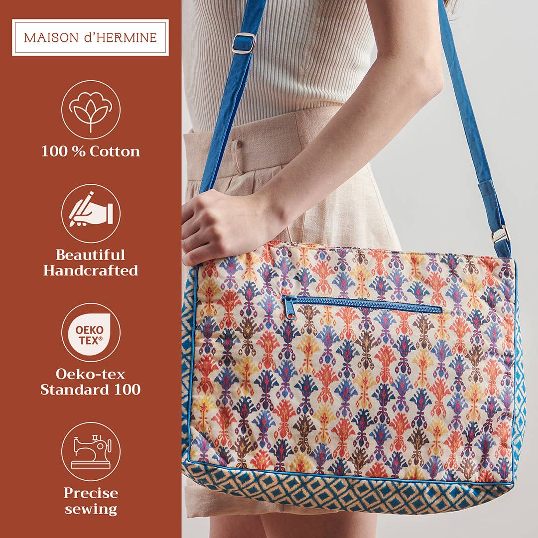 Maison d'Hermine - Design in Every Thread - Wholesale Shoulder Bag - Unisex - Hand Bag 100% Cotton for Everyday/Daily Use - Ikat - Dikat1