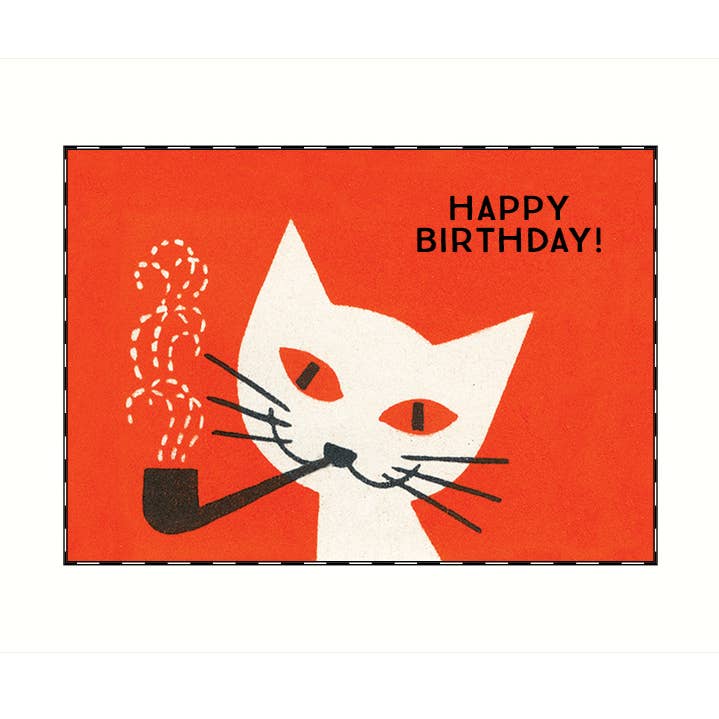Chat avec pipe | Carte de vœux d'anniversaire pour la vente par Lucca Paperworks
