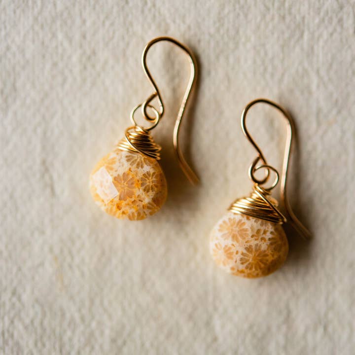 Bella Vita Jewelry - Wholesale Dangle Earrings - Pantone Earrings | Fossil Coral Natural Stone Earrings