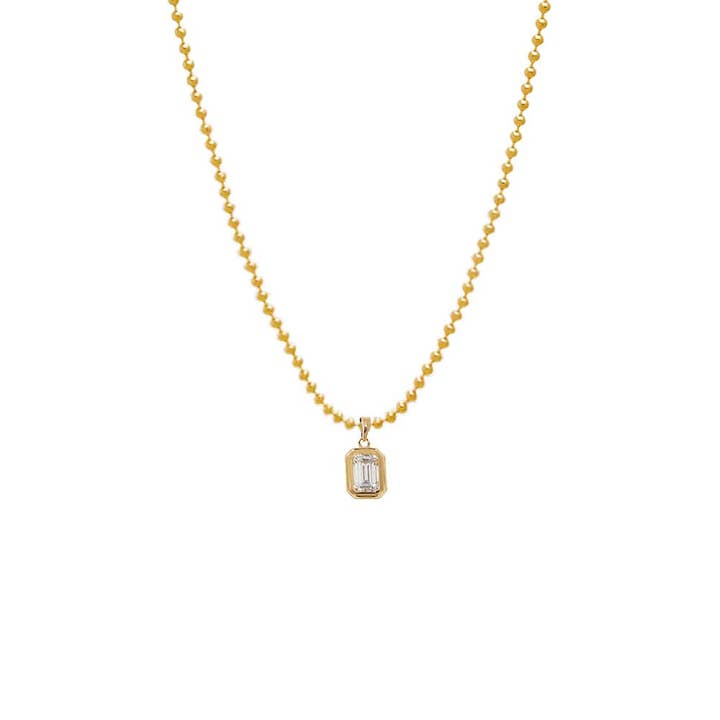 Lab Grown Diamond Emerald Bezel Ball Link Necklace 14K for wholesale by By Adina Eden