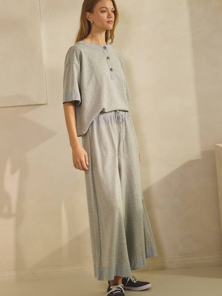 Contrast-trim Henley Top And Pants Set for wholesale by Oddi