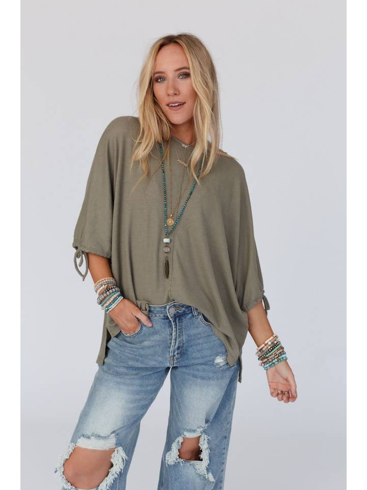 Three Bird Nest - Wholesale Knit Top - Women's - Little Lark Puff Sleeve Tee - Olive