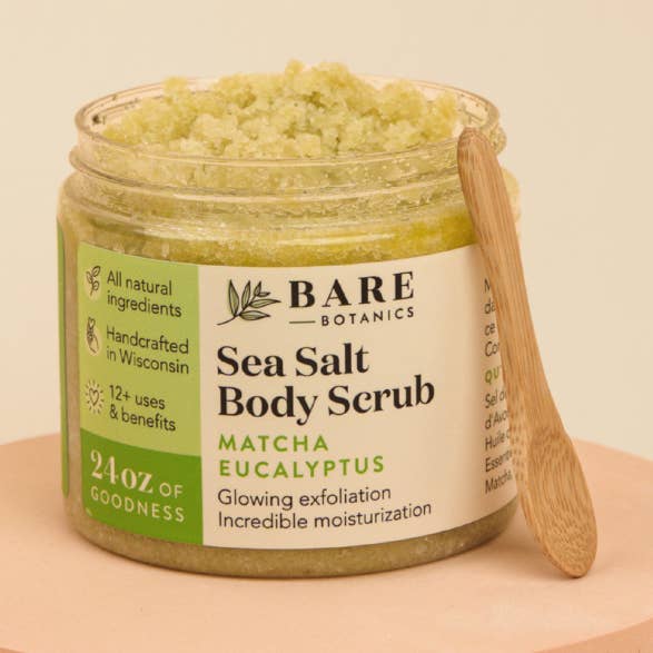 Matcha Green Tea Eucalyptus Body Scrub for wholesale by Bare Botanics