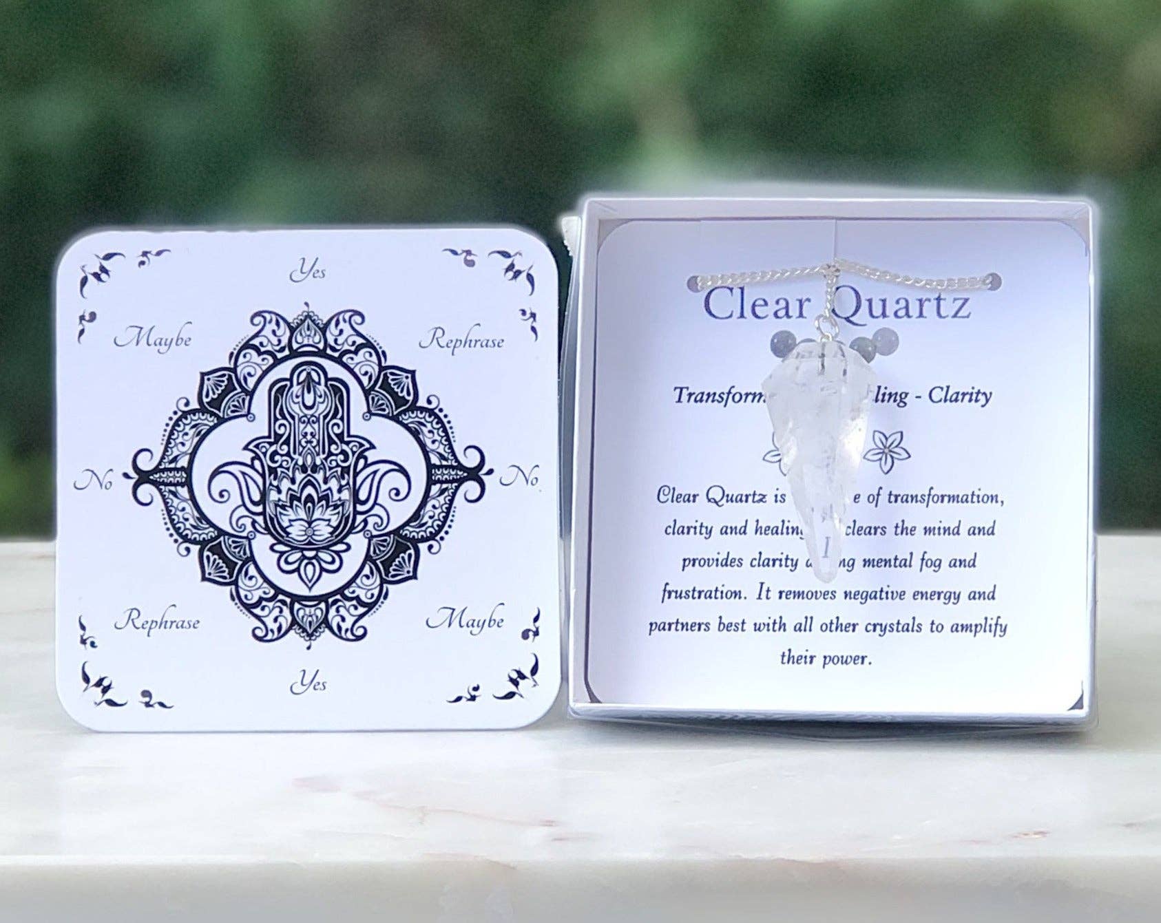 Mindful Intentions® - Wholesale Meditation Supplies - Clear Quartz Pendulum with Pendulum Board & Instructions1