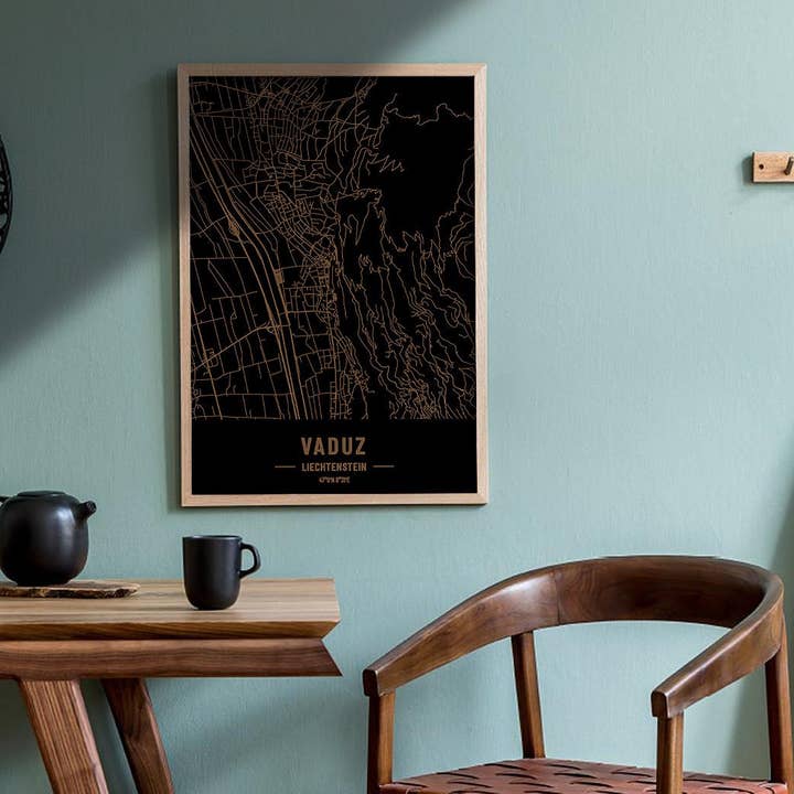 Mapa De Vaduz, Liechtenstein, Grabado En Madera. para venta al por mayor de Kustwood