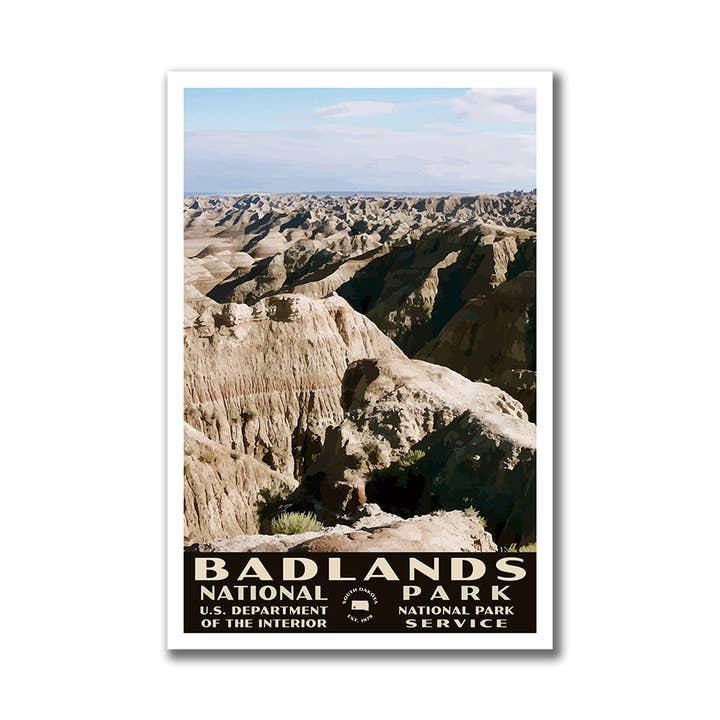 Affiche du parc national des Badlands-WPA (Big Badlands) - WS pour la vente par Just Go Travel Studios
