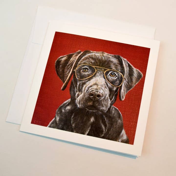 Chocolate Lab Dog Greeting Card for wholesale by Emma Sage Fine Art