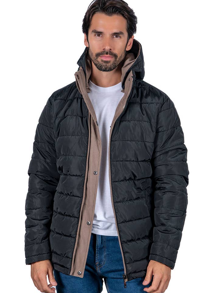 BLACK COTTON BURGUNDY OLIVE COTTON KHAKI CAMEL COTTON BLACK Men's Reversible Padded Durable Jacket for wholesale on Faire5