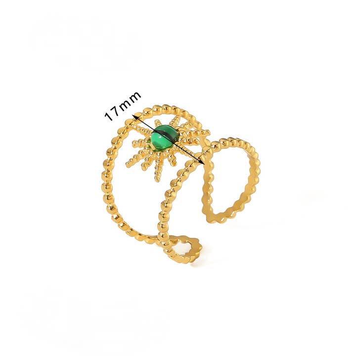 Mio Queena - Wholesale Cocktail/Statement Ring - 18K Gold-plated Stainless Steel Inlaid Stone Rings - FGS/CS