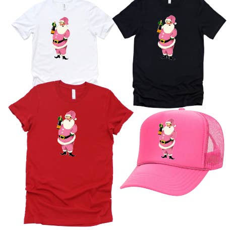 Rosa Santa Champagneflaska Santa Veu Merry t-shirt för wholesale av The Candy Collections
