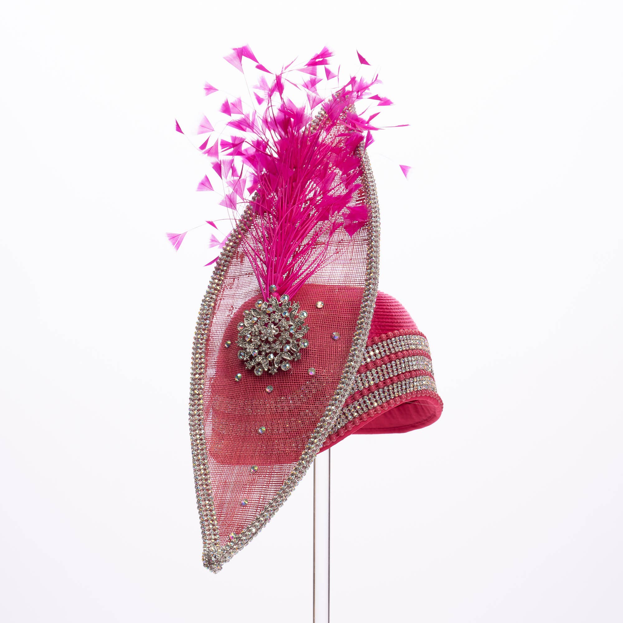 KaKyCo - Wholesale Fascinator Hat - Women's - Stone bending satin cloche with brooch and feather | AJ779Y16
