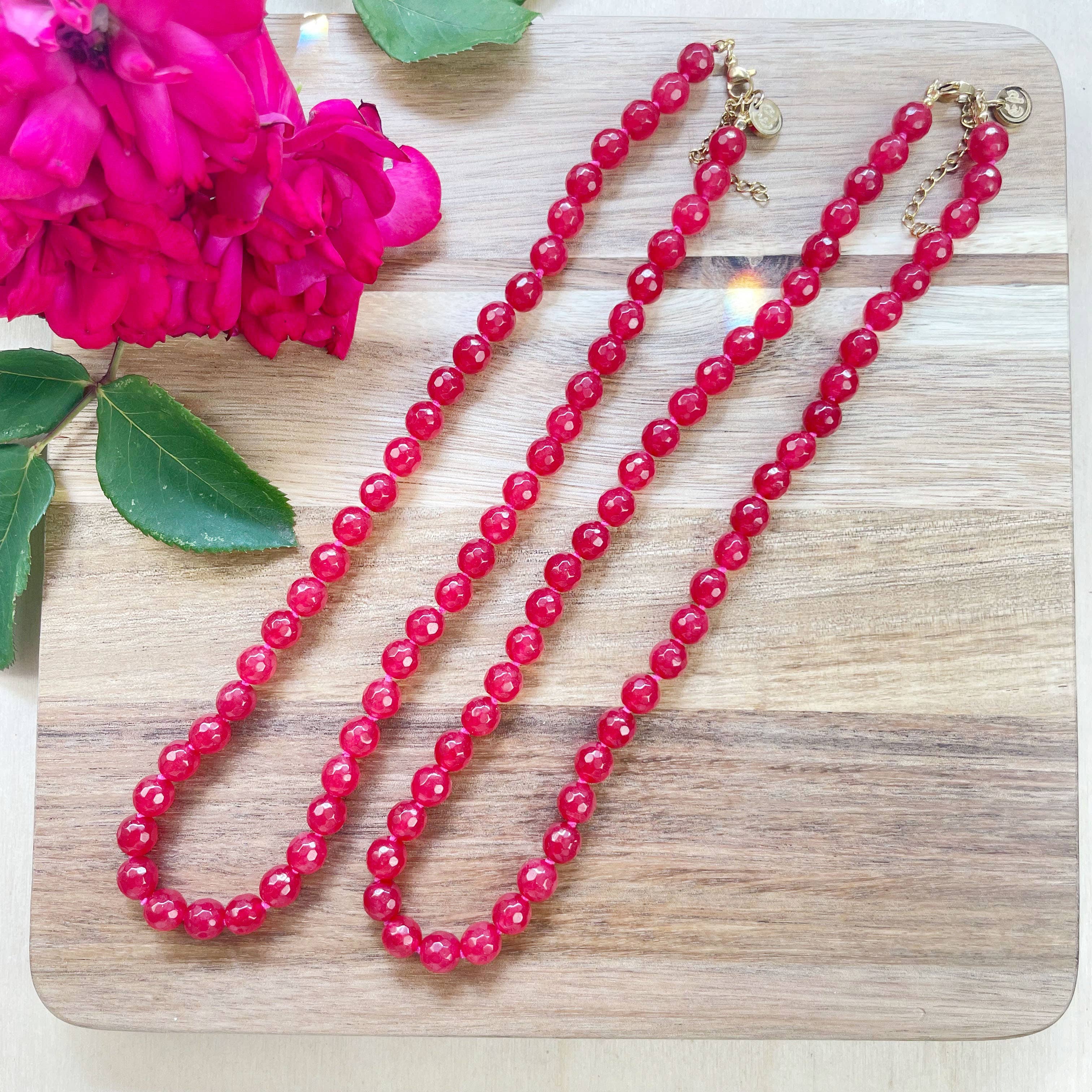 Ewelina Pas Jewelry - Wholesale Kralen/parelketting - Roodgeverfde Jade gefacetteerde 8 mm kralenketting9