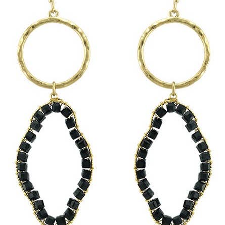 Earrings - Black Beaded W Ring & Chain for wholesale by Flirt Jewelry