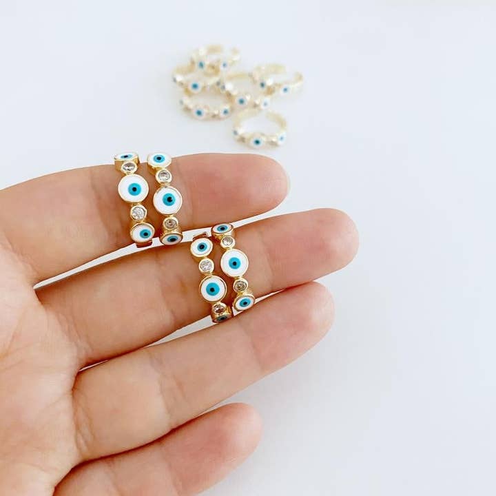 Evileyefavor - Wholesale Multi-Stone Ring - Adjustable Ring, Evil Eye Ring, Evil Eye Charm Ring, Evil Eye Jewelry