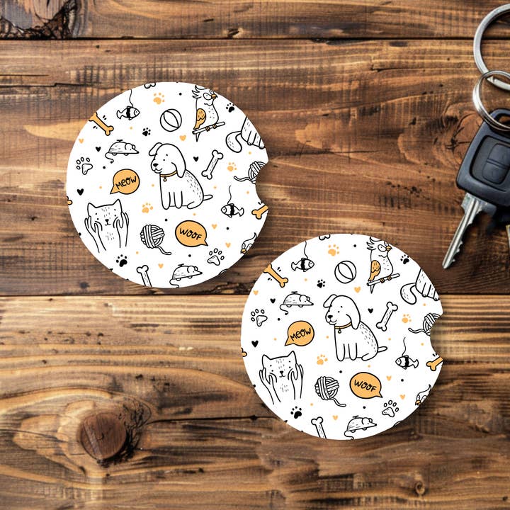 Creative Loops Co - Wholesale Car Coaster - Women's - Paws & Whiskers Doodle - Car Coaster