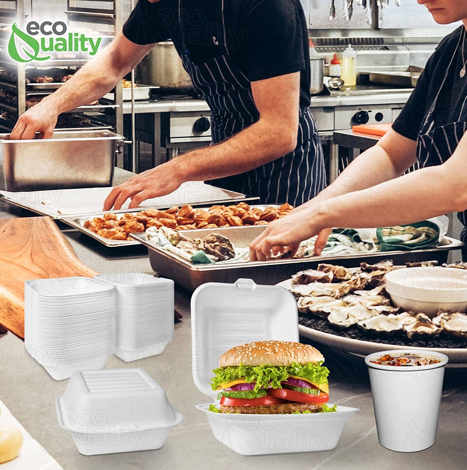 EcoQuality - Wholesale Food Storage Container - Compostable Square Hinged Clamshell 6x6 Food TakeOut Box6